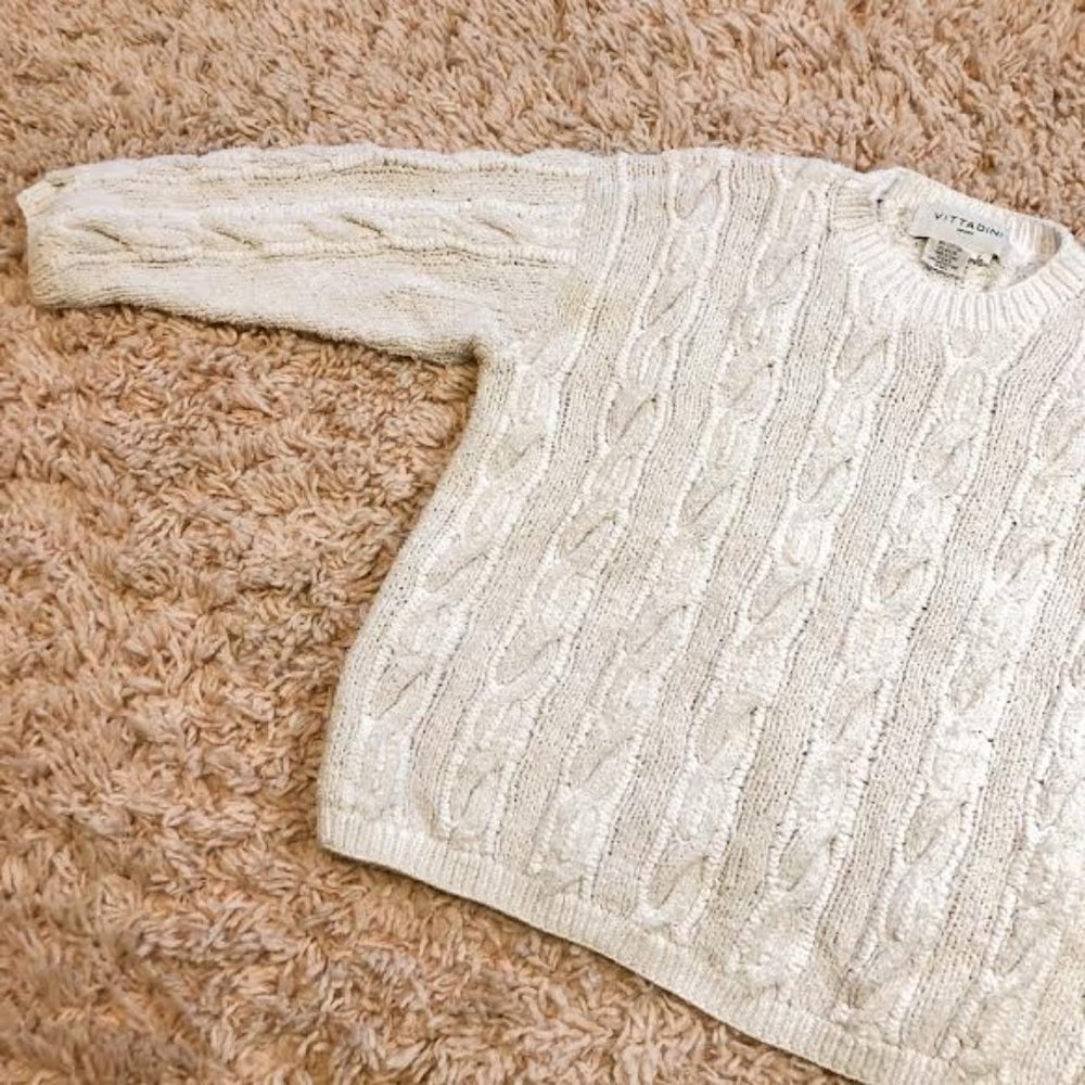 Vintage Vittadini White Knit Long-Sleeve Sweater - Picture 7 of 9